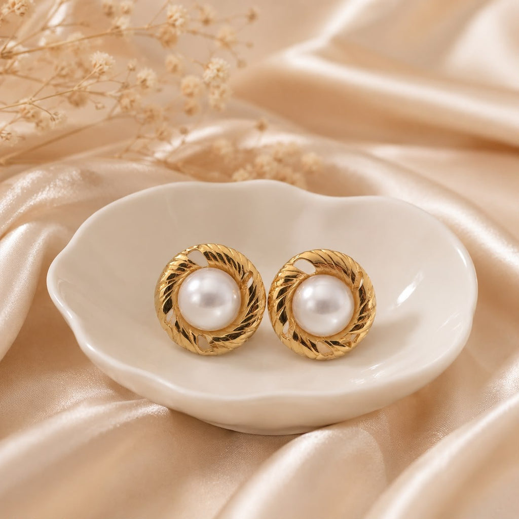 Boucles d’oreilles Rondes Perle ET Or – Acier inoxydable - Kassyfamily’s
