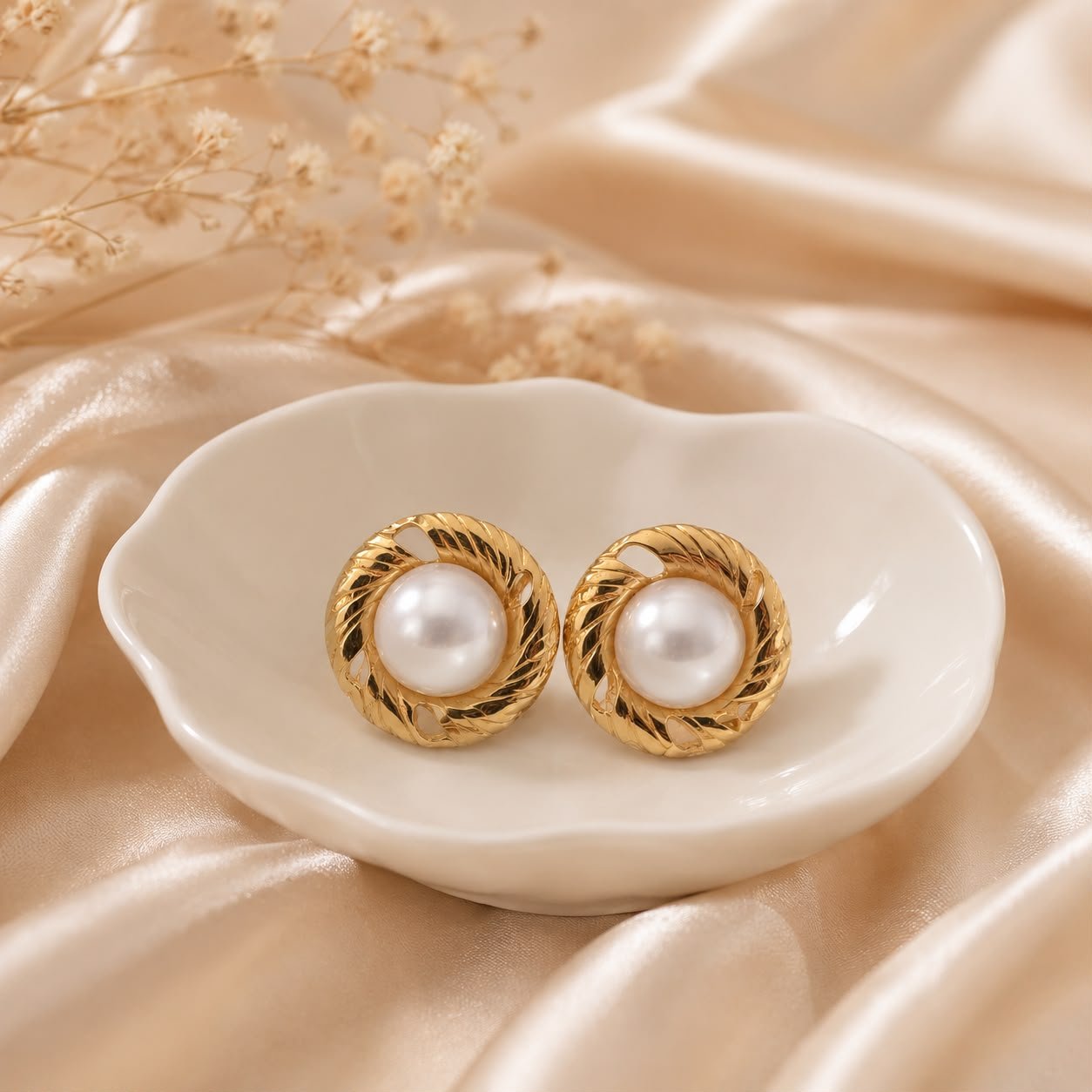 Boucles d’oreilles Rondes Perle ET Or – Acier inoxydable - Kassyfamily’s