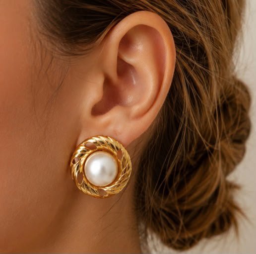 Boucles d’oreilles Rondes Perle ET Or – Acier inoxydable - Kassyfamily’s