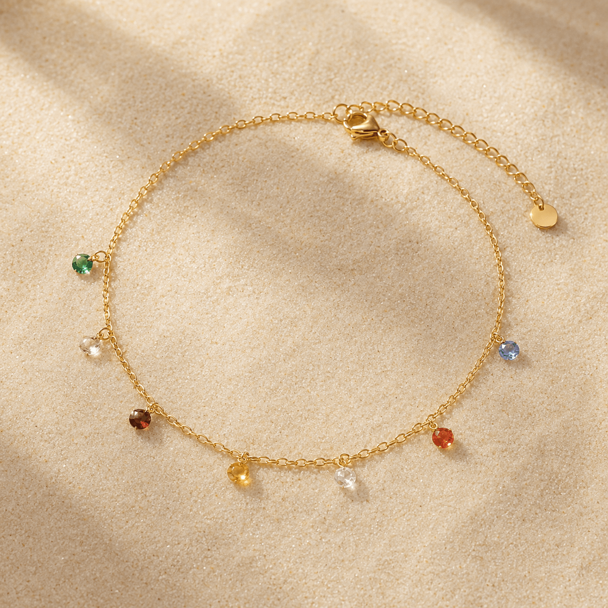 Chaîne de cheville Solange – Dorée avec strass colorés ✨ - Kassyfamily’s