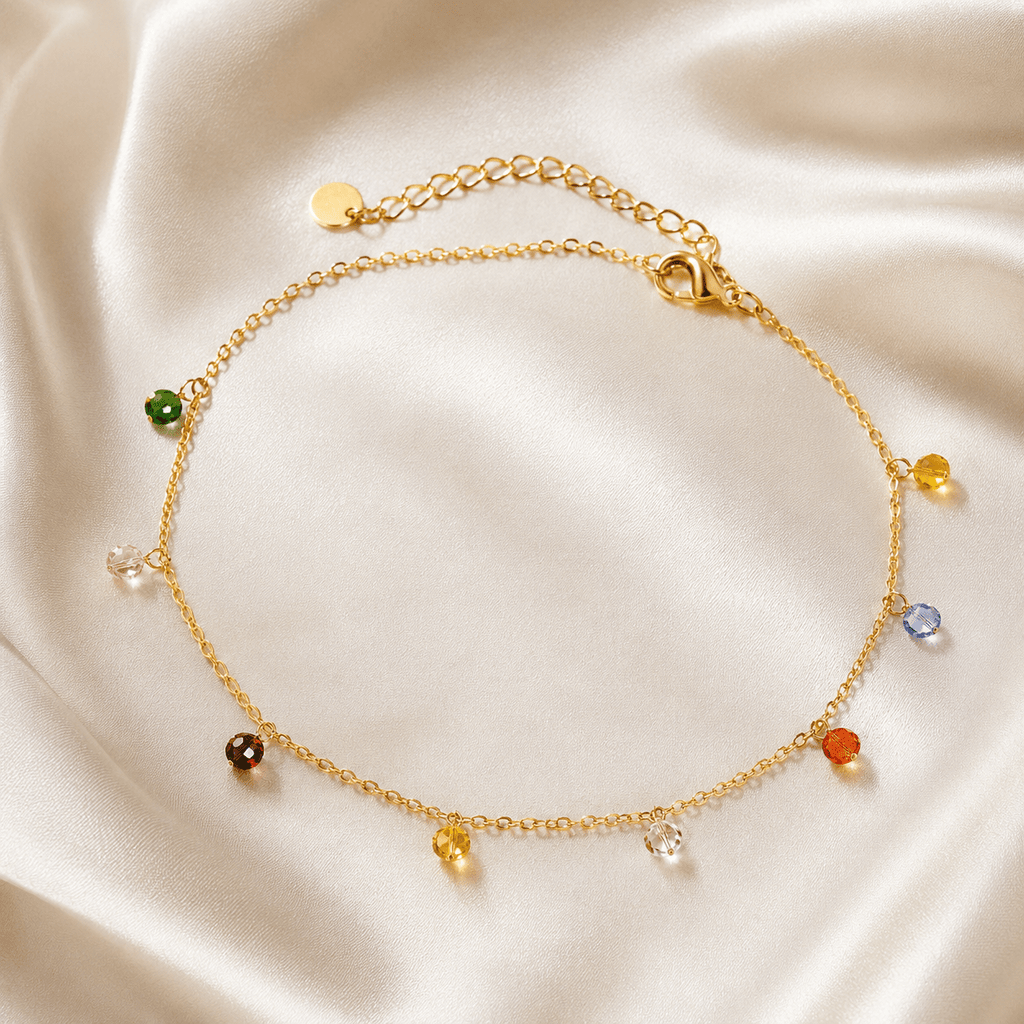 Chaîne de cheville Solange – Dorée avec strass colorés ✨ - Kassyfamily’s