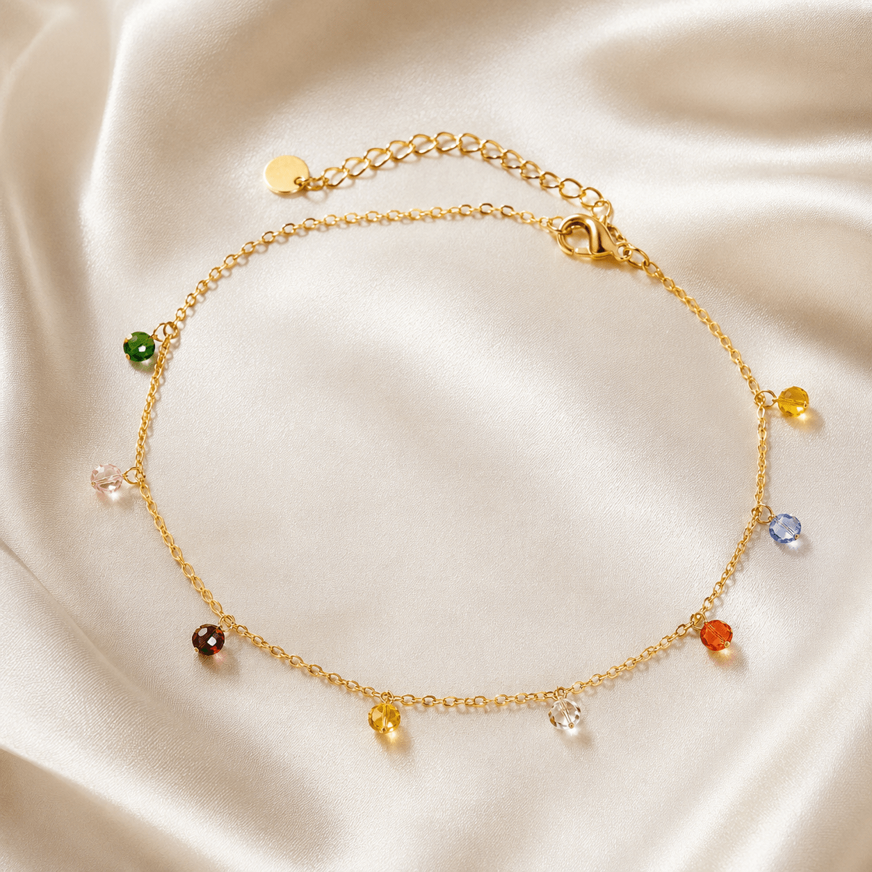 Chaîne de cheville Solange – Dorée avec strass colorés ✨ - Kassyfamily’s