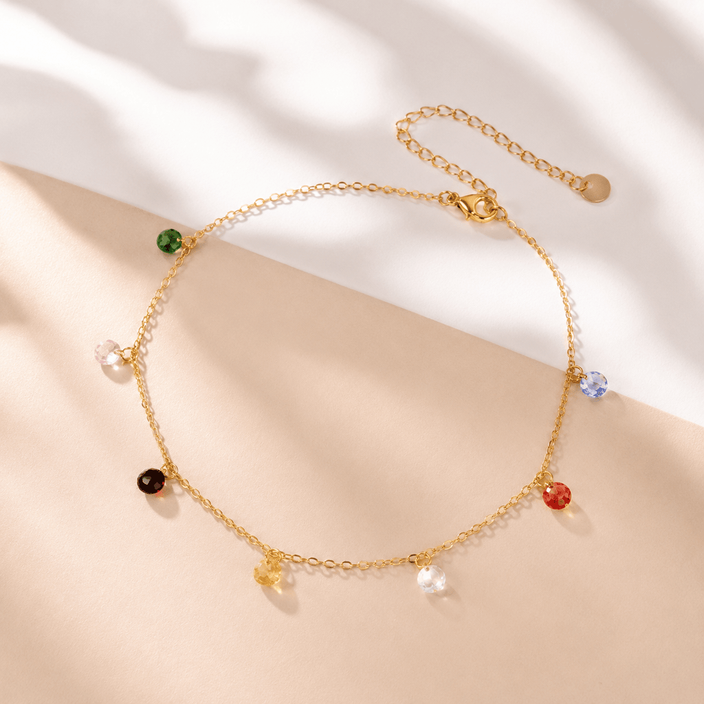 Chaîne de cheville Solange – Dorée avec strass colorés ✨ - Kassyfamily’s