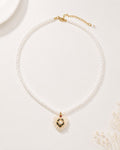 Collier pendentif coeur perlé avec rose - Kassyfamily’s