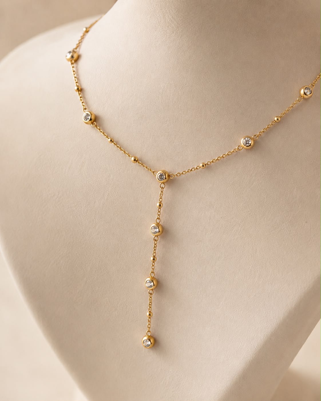 Collier sautoir Y avec Strass - Acier inoxidable doré - Kassyfamily’s