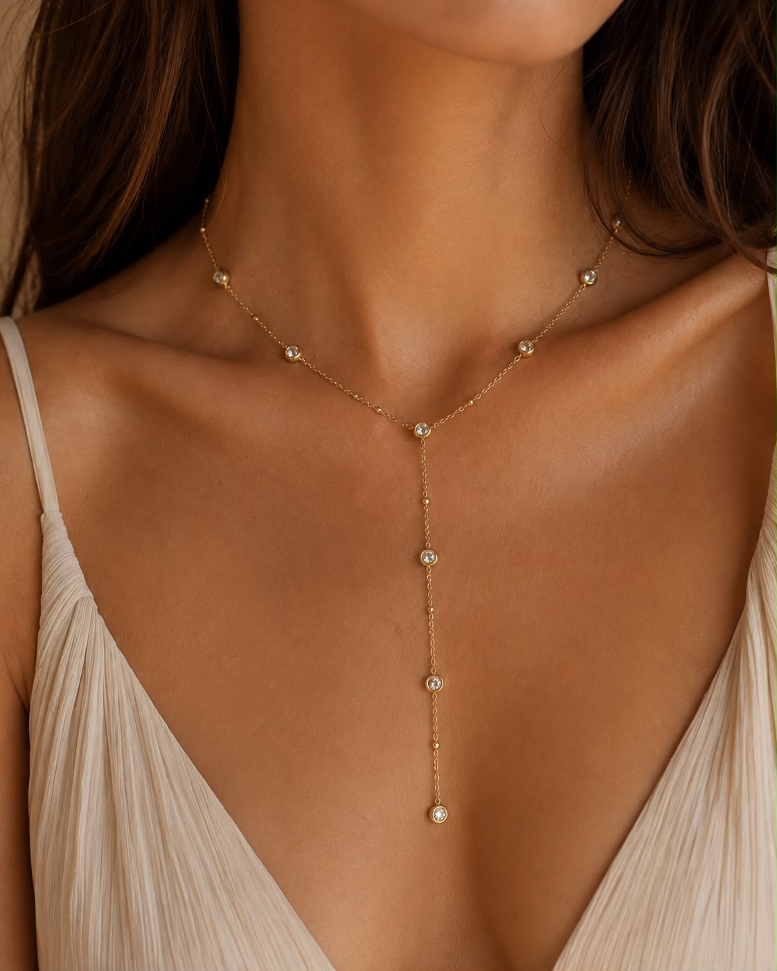 Collier sautoir Y avec Strass - Acier inoxidable doré - Kassyfamily’s