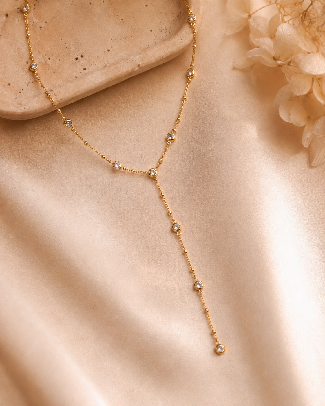 Collier sautoir Y avec Strass - Acier inoxidable doré - Kassyfamily’s