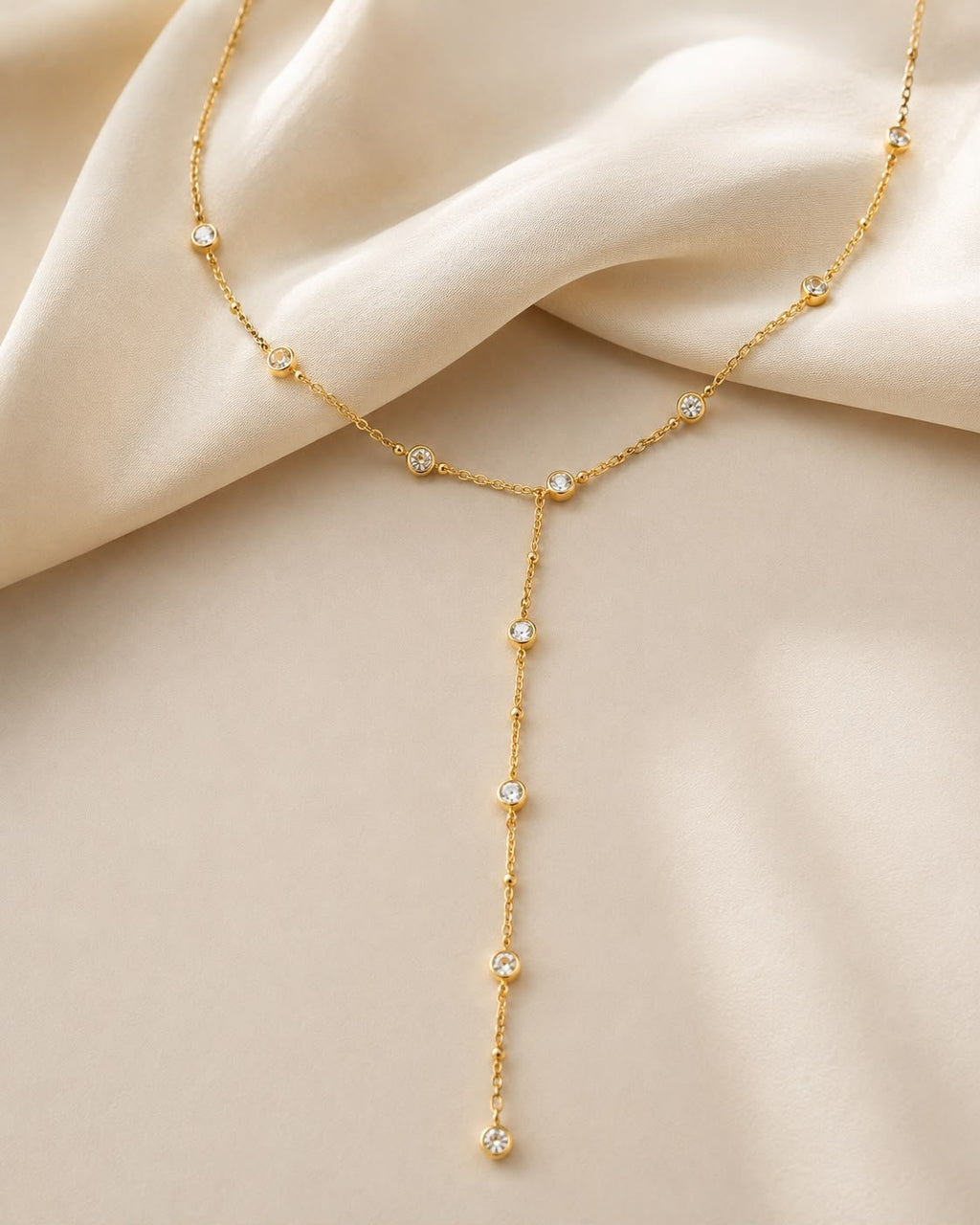 Collier sautoir Y avec Strass - Acier inoxidable doré - Kassyfamily’s