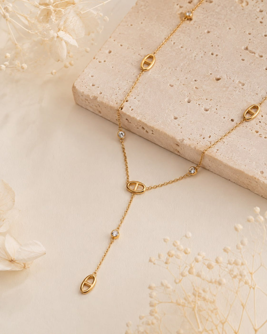 Collier sautoir Y doré avec strass - Acier inoxidable - Kassyfamily’s