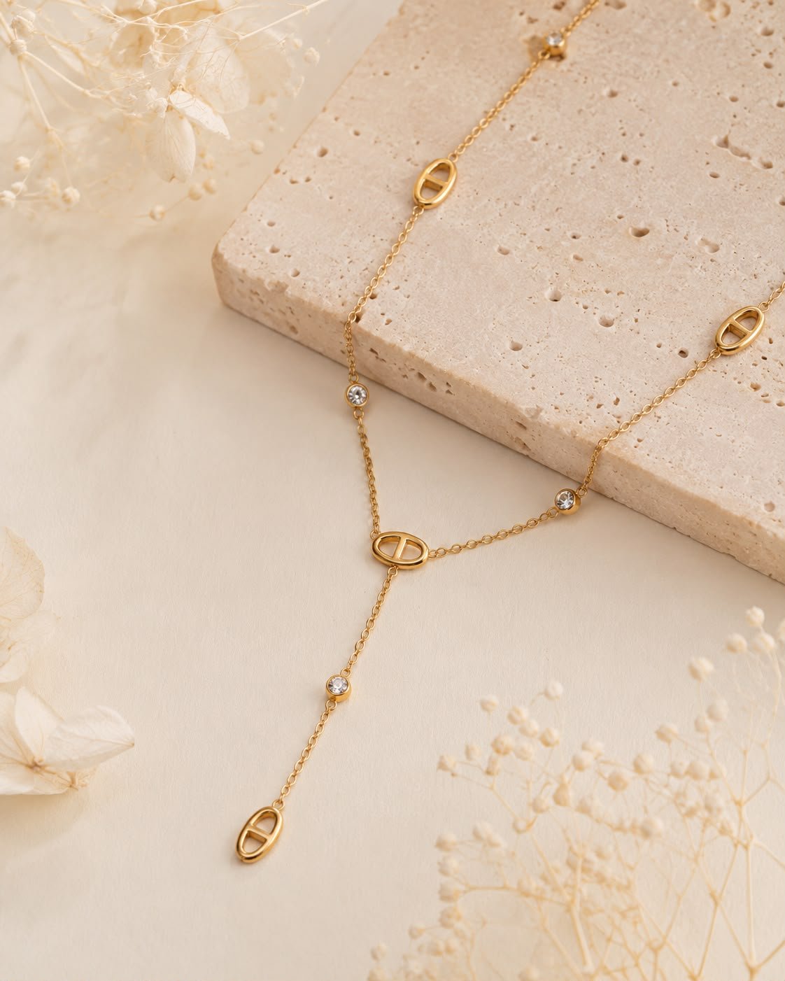 Collier sautoir Y doré avec strass - Acier inoxidable - Kassyfamily’s