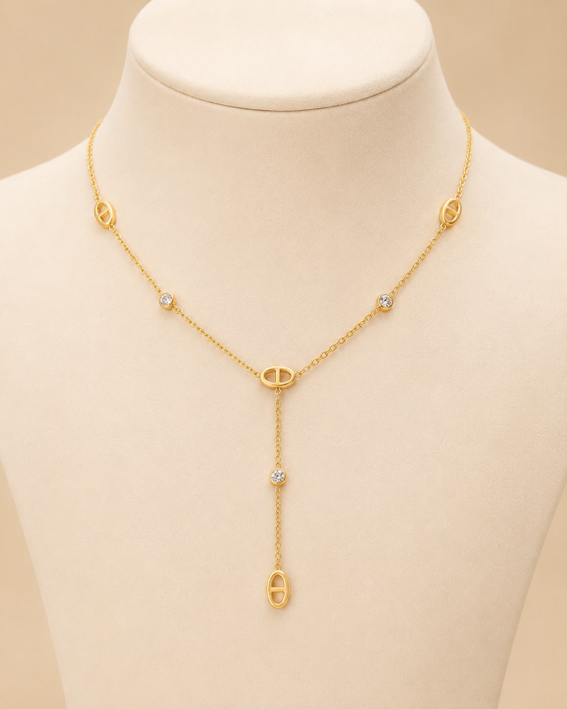 Collier sautoir Y doré avec strass - Acier inoxidable - Kassyfamily’s