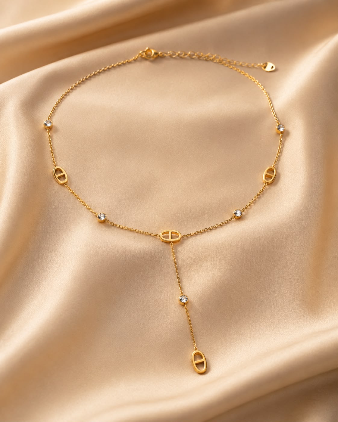 Collier sautoir Y doré avec strass - Acier inoxidable - Kassyfamily’s