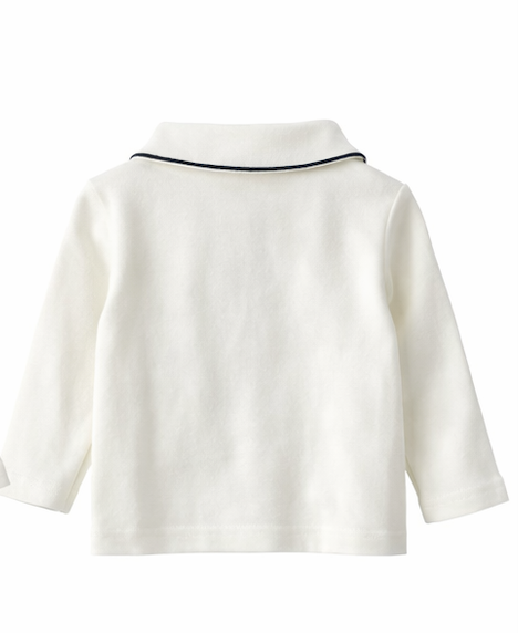 Ensemble bébé 2 pièces blanc et bleu marine – Polo manches longues et pantalon Kassyfamily's