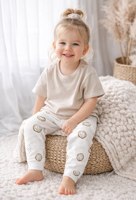 Legging bébé et enfant blanc à motifs fruités – 100 % coton