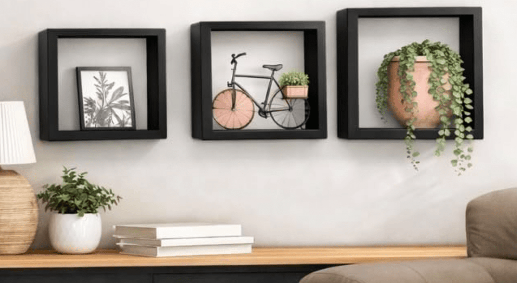 Lot de 3 étagères murales carrées noires – Wooden Wall Boxes - Kassyfamily’s