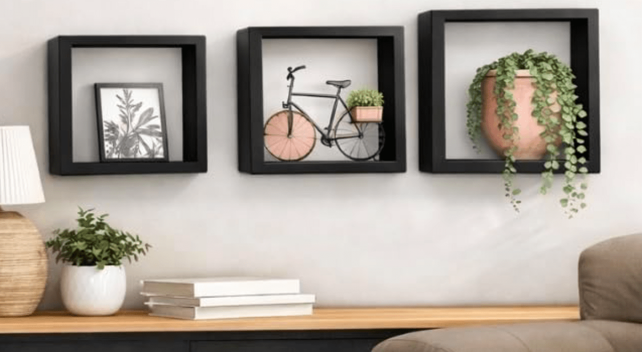 Lot de 3 étagères murales carrées noires – Wooden Wall Boxes - Kassyfamily’s