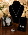 Parure Bijoux Femme Argentée Strass - Montre Deux Bracelets Boucles d'oreilles Bague Collier - Kassyfamily’s