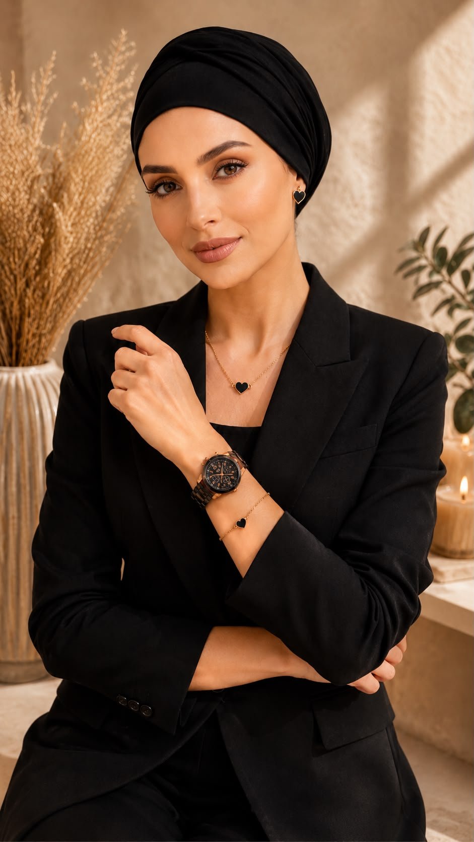 Parure Bijoux Femme Cœur Noir & doré - Montre Bracelet Collier Boucles D'oreilles - Kassyfamily’s